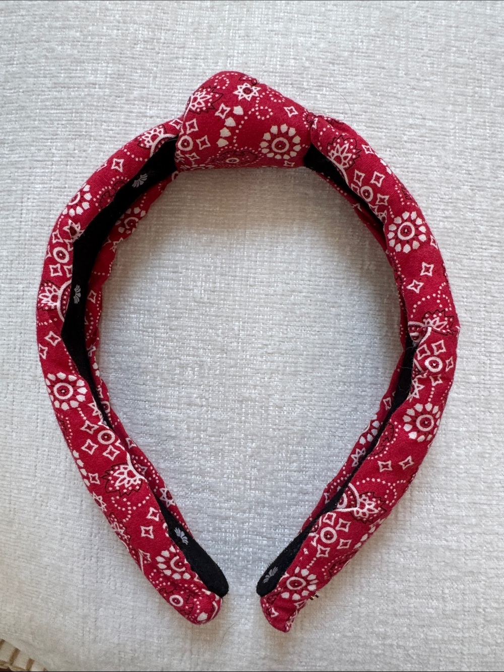Red Bandana-Print Knotted thin Headband for Women
